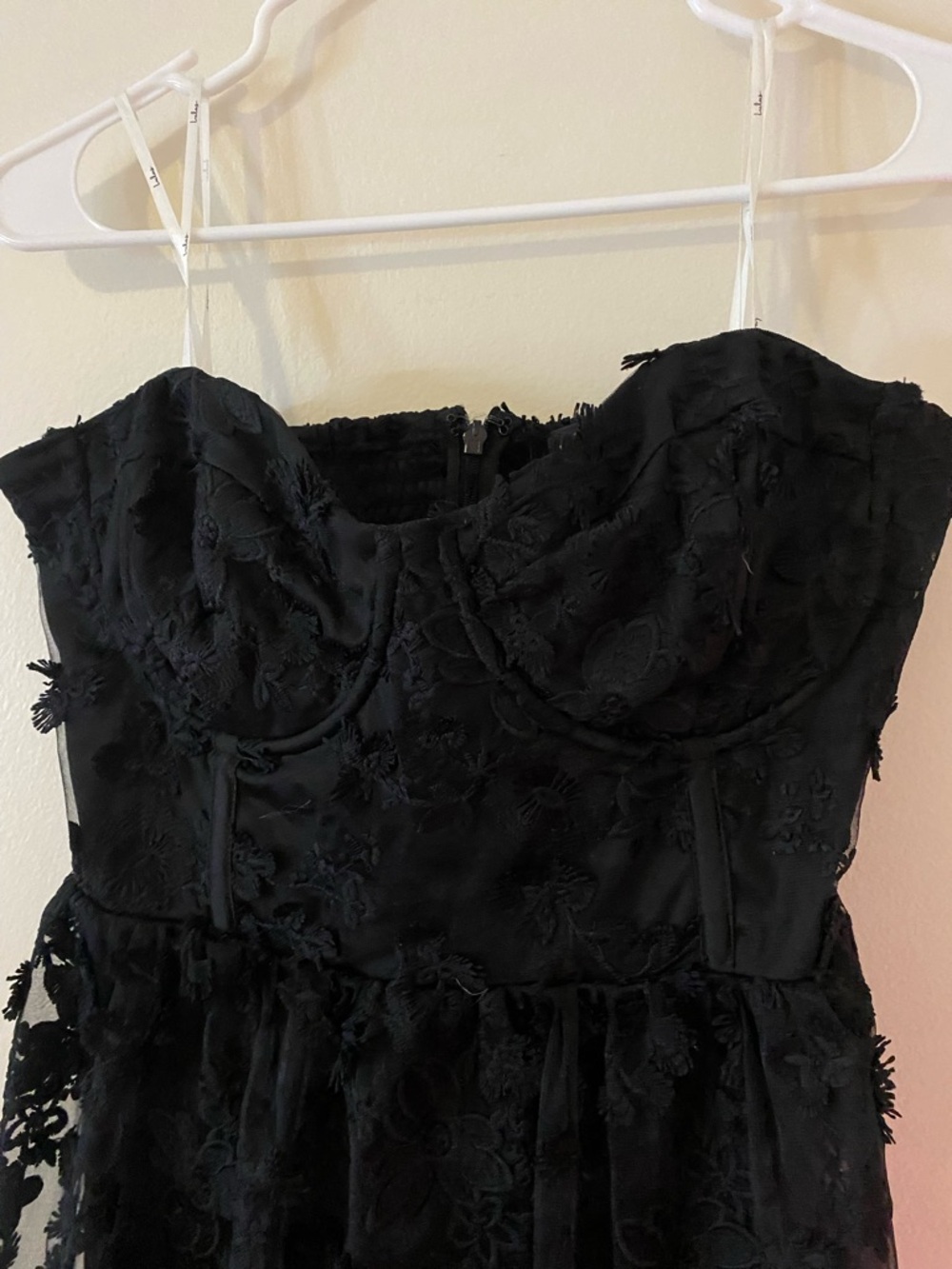 Lulus Quite Perfect Party Cocktail Black Lace embroidered strapless Midi Dress - Picture 9 of 12